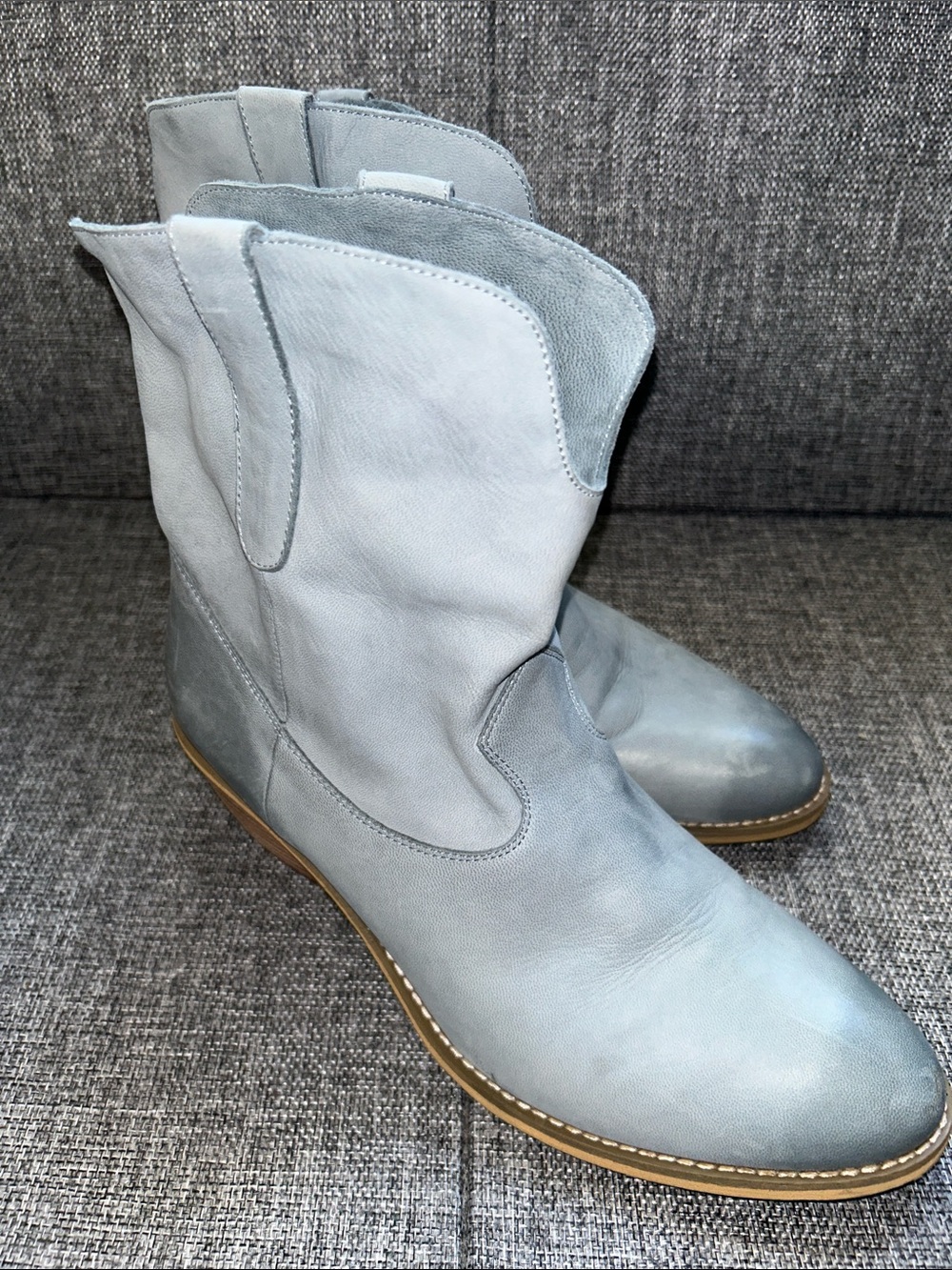 Crown Vintage Pale Blue Suede Western Heeled Boots